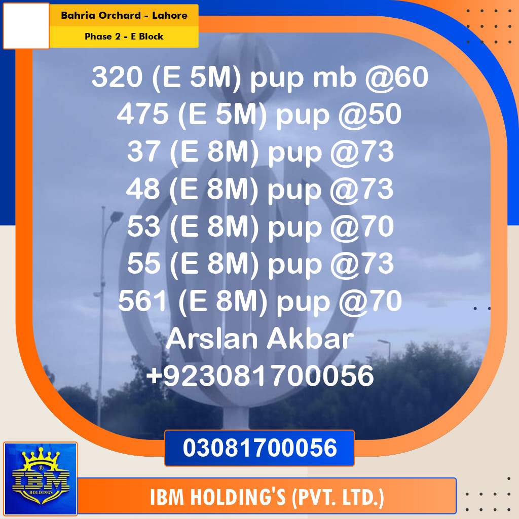 8 Marla Residential Plot for Sale in Phase 2 - E Block -  Bahria Orchard, Lahore - (BP-346759)