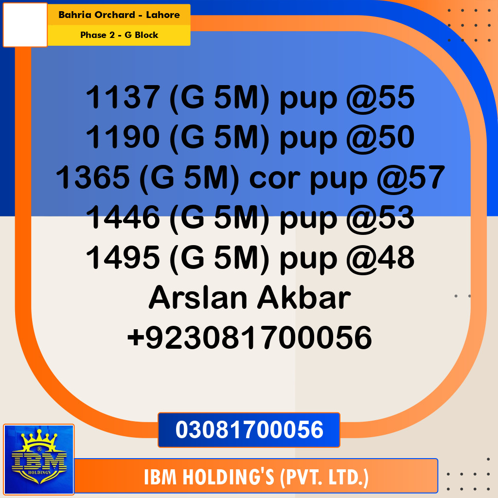 5 Marla Residential Plot for Sale in Phase 2 - G Block -  Bahria Orchard, Lahore - (BP-346760)