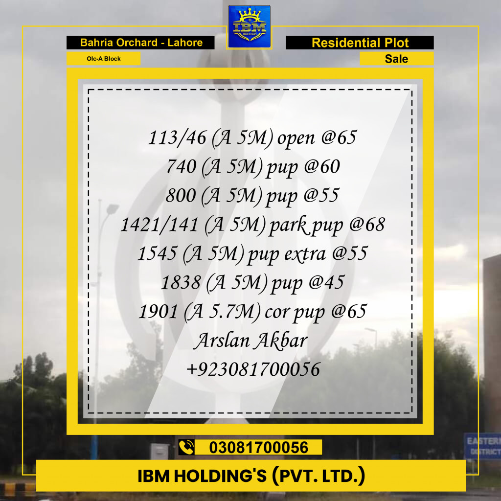 5 Marla Residential Plot for Sale in OLC-A Block -  Bahria Orchard, Lahore - (BP-346761)