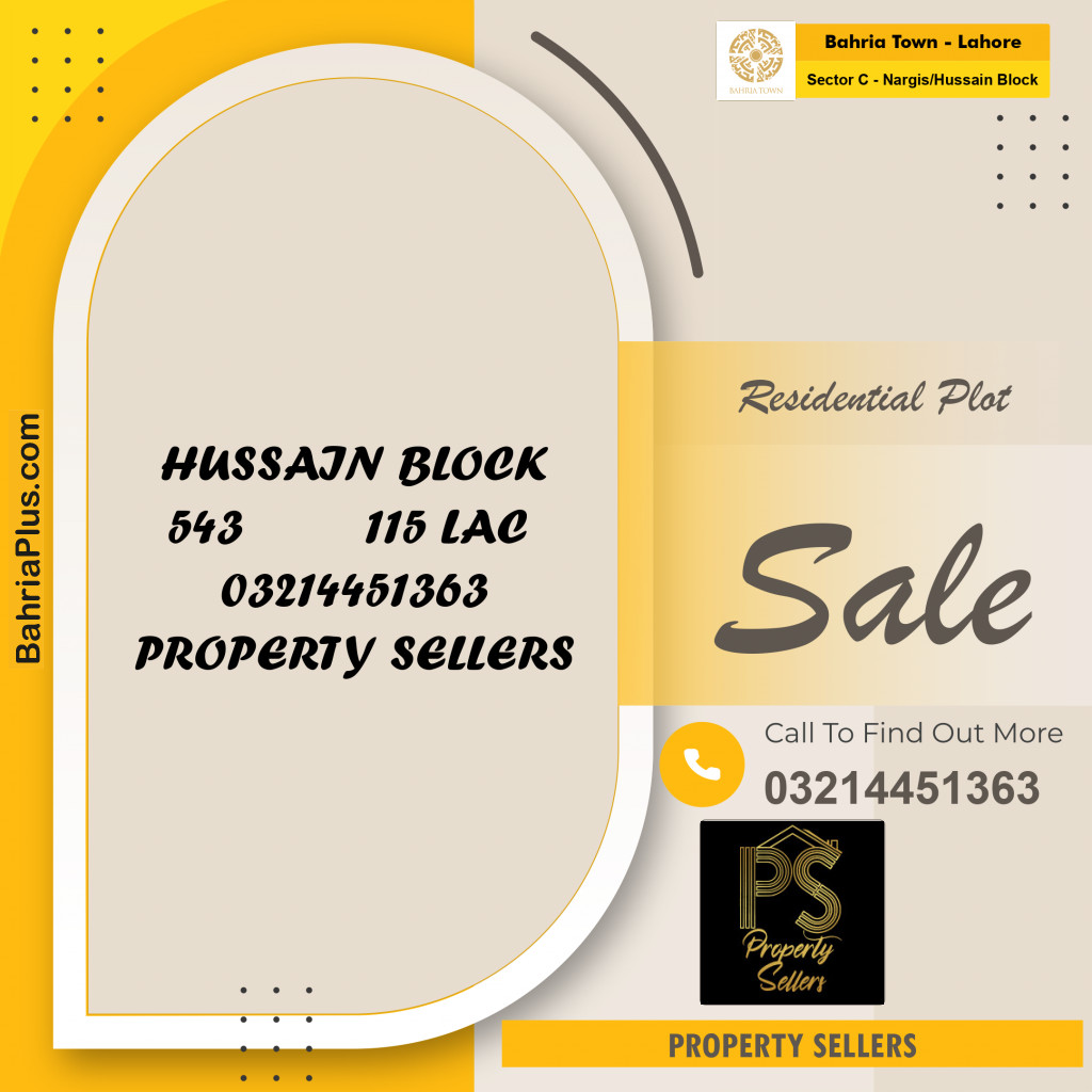 10 Marla Residential Plot for Sale in Sector C - Nargis/Hussain Block -  Bahria Town, Lahore - (BP-346787)