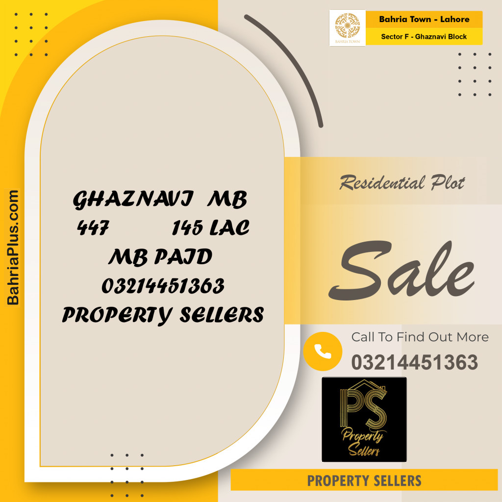 10 Marla Residential Plot for Sale in Sector F - Ghaznavi Block -  Bahria Town, Lahore - (BP-346794)