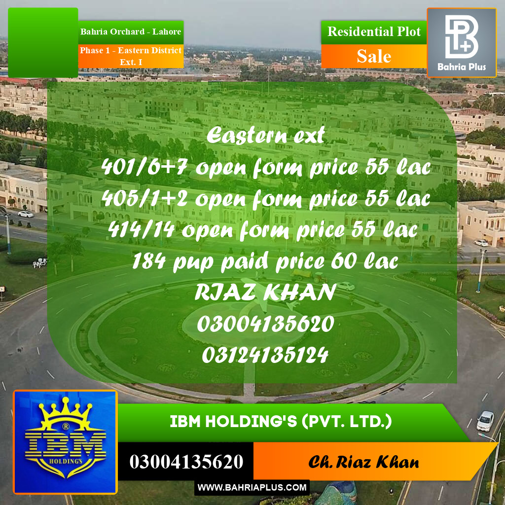5 Marla Residential Plot for Sale in Phase 1 - Eastern District Ext. I -  Bahria Orchard, Lahore - (BP-346802)