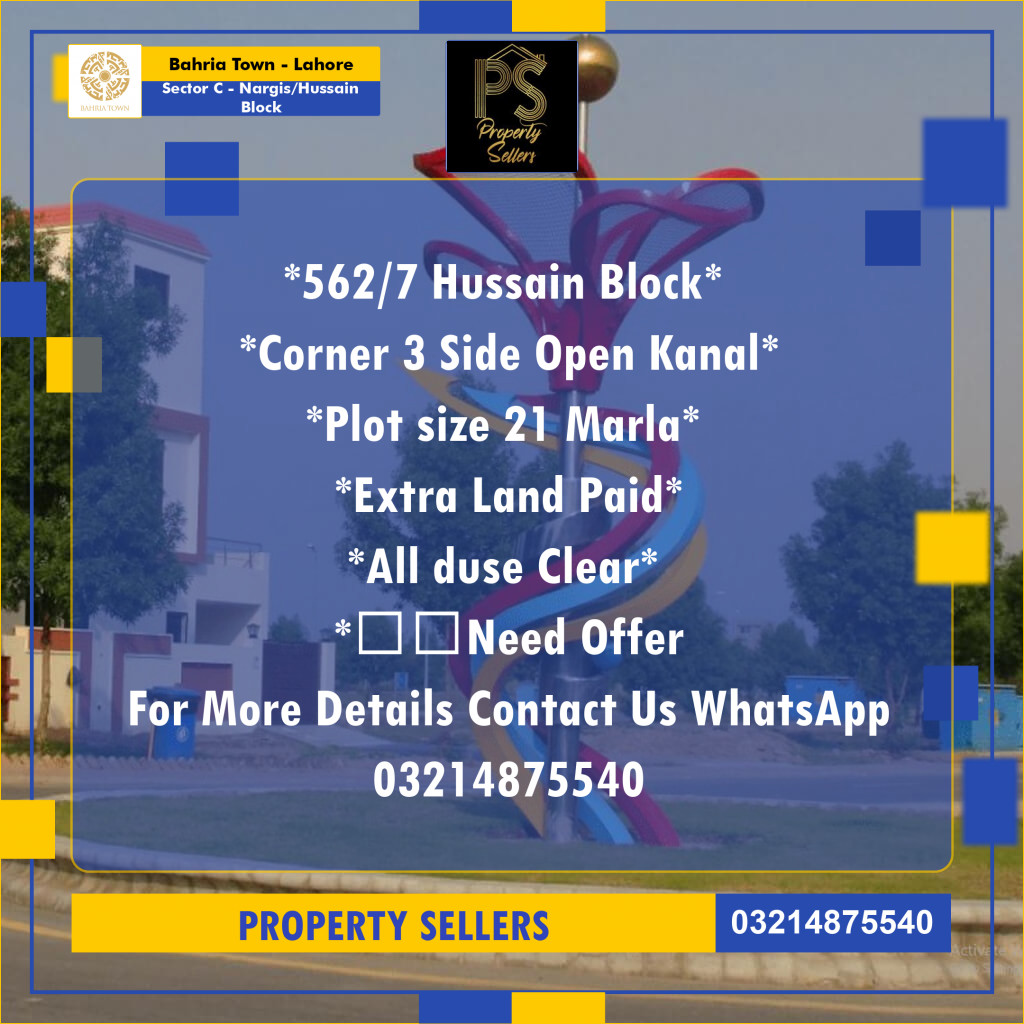 21 Marla Residential Plot for Sale in Sector C - Nargis/Hussain Block -  Bahria Town, Lahore - (BP-346804)