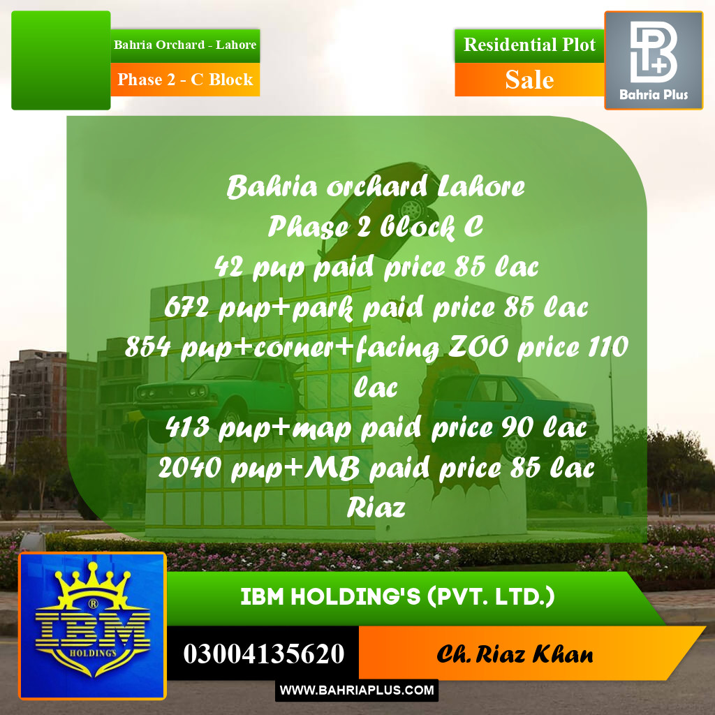 8 Marla Residential Plot for Sale in Phase 2 - C Block -  Bahria Orchard, Lahore - (BP-346811)