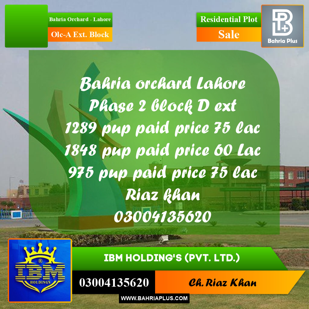8 Marla Residential Plot for Sale in OLC-A Ext. Block -  Bahria Orchard, Lahore - (BP-346818)
