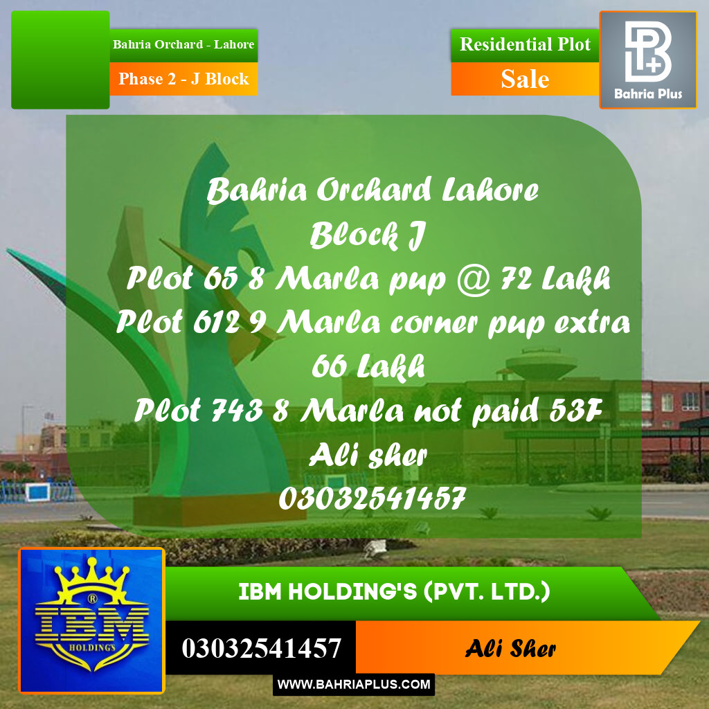 8 Marla Residential Plot for Sale in Phase 2 - J Block -  Bahria Orchard, Lahore - (BP-346822)