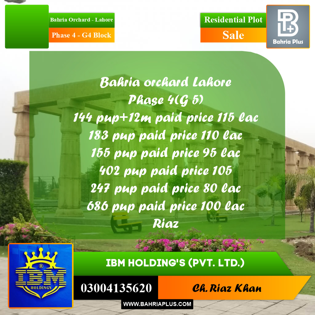 10 Marla Residential Plot for Sale in Phase 4 - G4 Block -  Bahria Orchard, Lahore - (BP-346827)