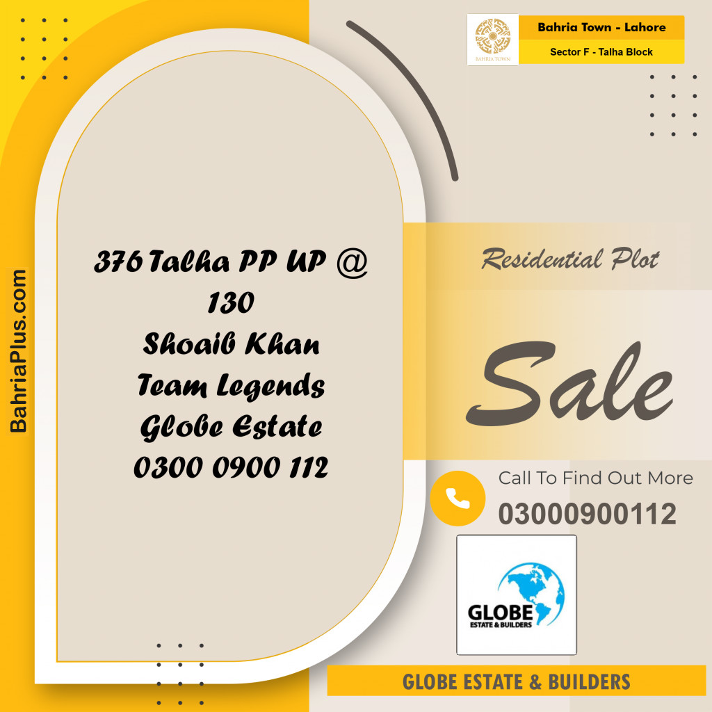 10 Marla Residential Plot for Sale in Sector F - Talha Block -  Bahria Town, Lahore - (BP-346830)