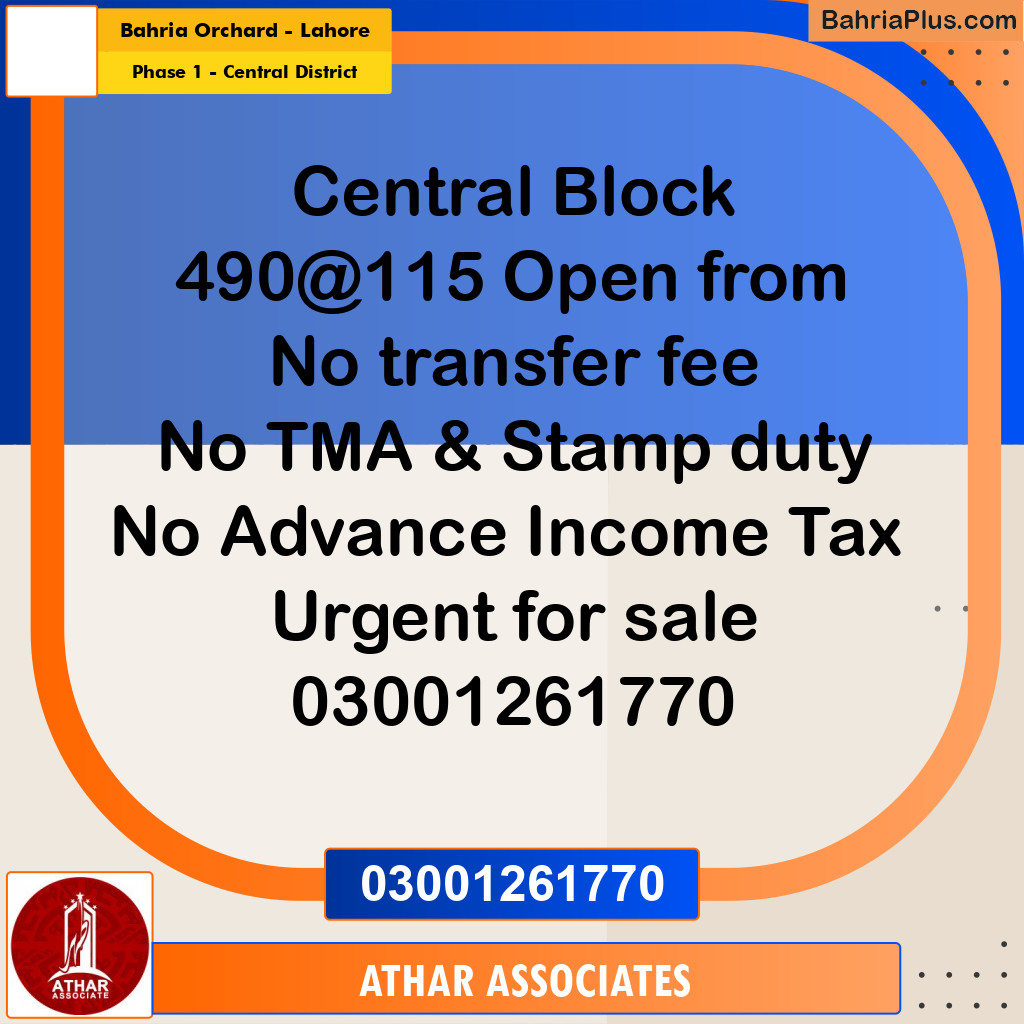 10 Marla Residential Plot for Sale in Phase 1 - Central District -  Bahria Orchard, Lahore - (BP-346861)