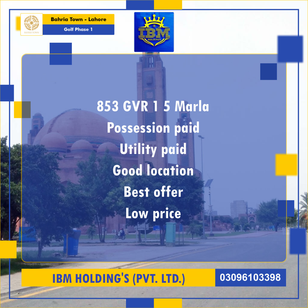 5 Marla Residential Plot for Sale in Golf Phase 1 -  Bahria Town, Lahore - (BP-346881)