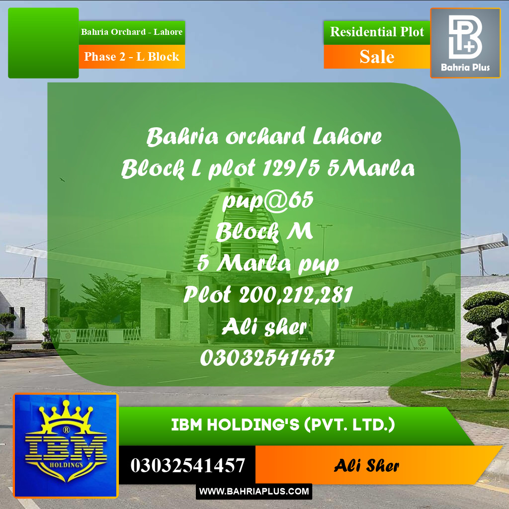 5 Marla Residential Plot for Sale in Phase 2 - L Block -  Bahria Orchard, Lahore - (BP-346882)
