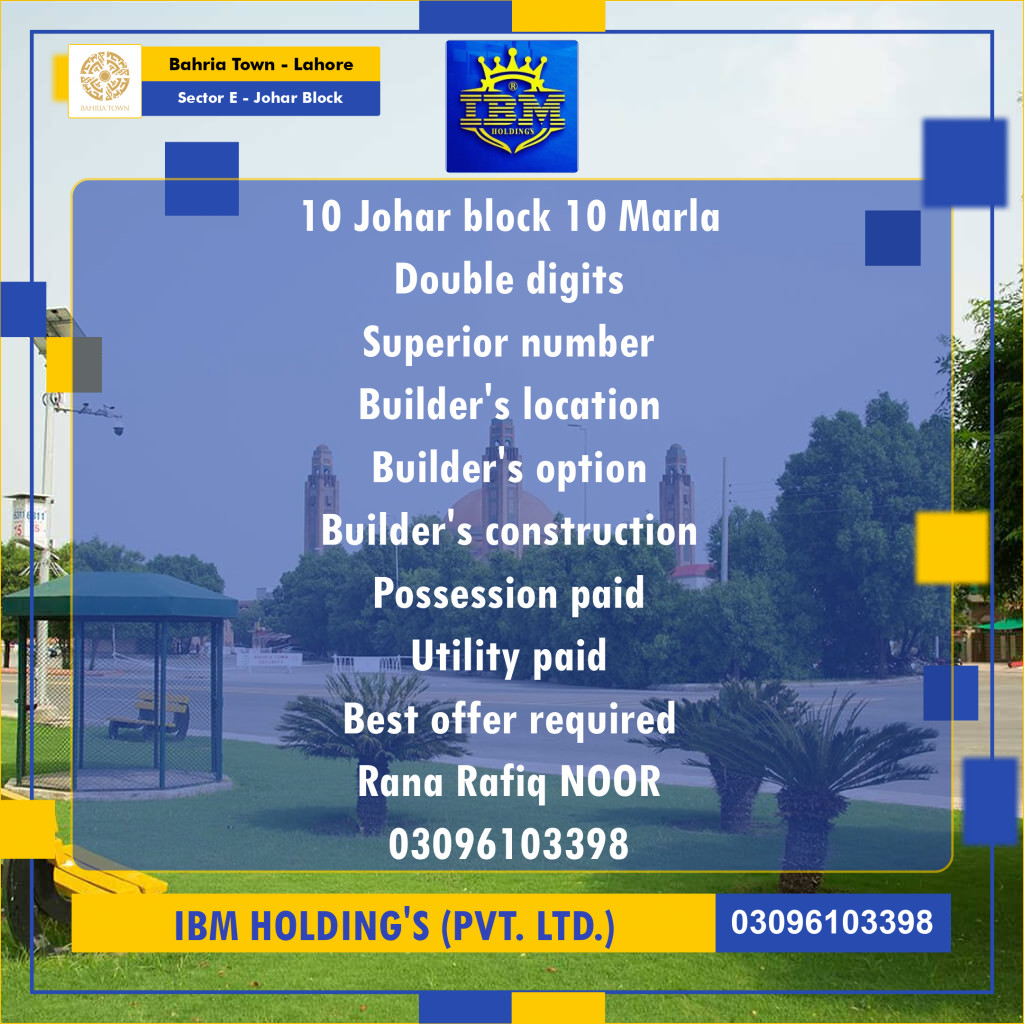 10 Marla Residential Plot for Sale in Sector E - Johar Block -  Bahria Town, Lahore - (BP-346884)