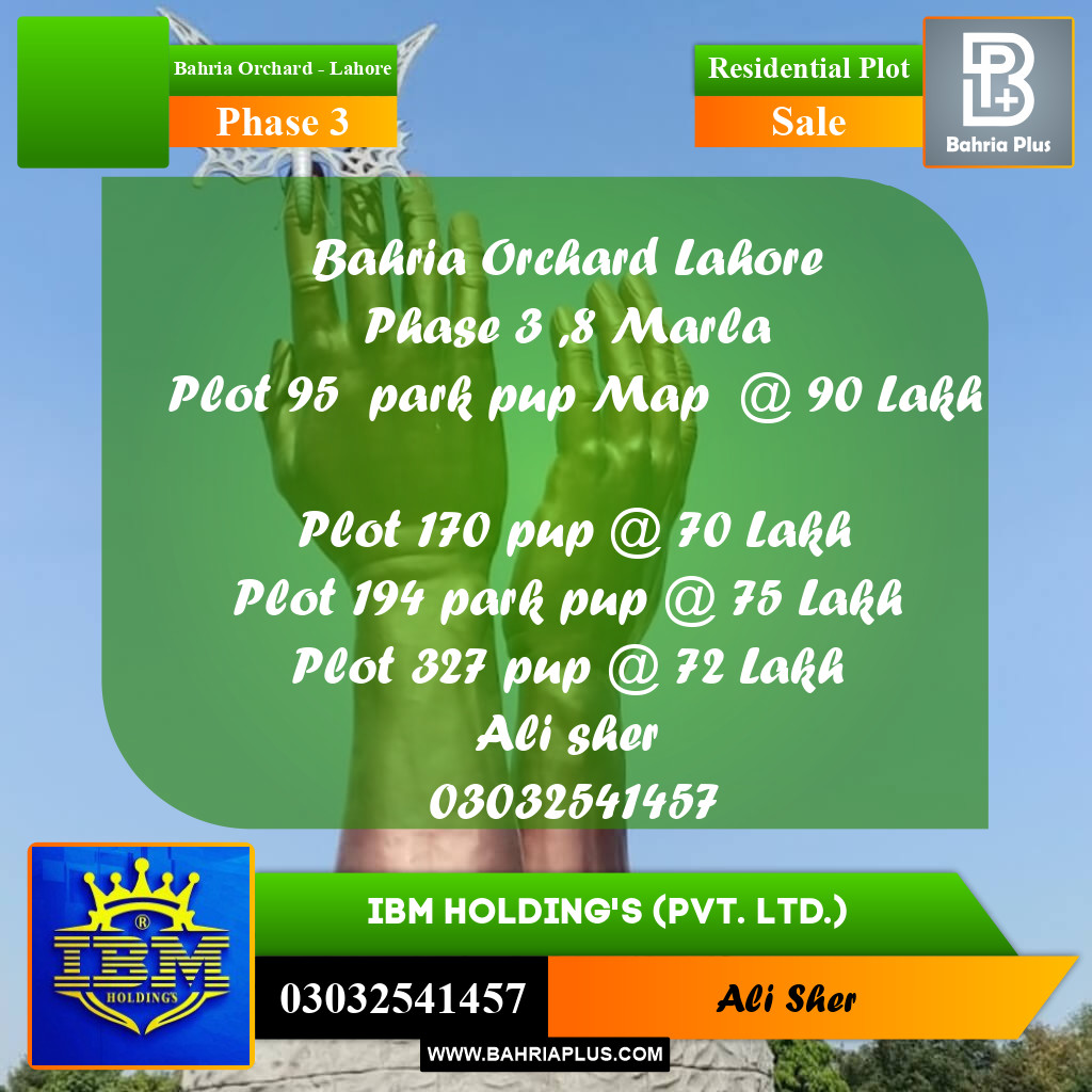 8 Marla Residential Plot for Sale in Phase 3 -  Bahria Orchard, Lahore - (BP-346892)