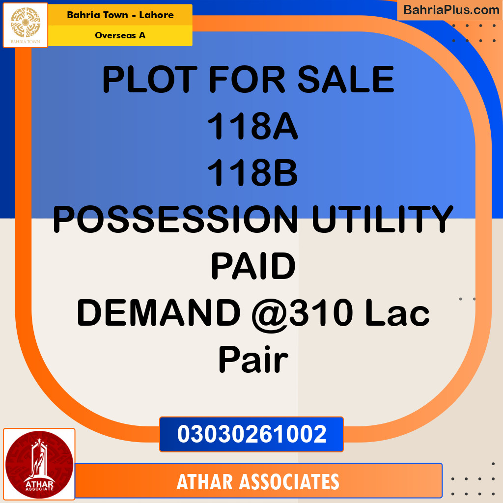 10 Marla Residential Plot for Sale in Overseas A -  Bahria Town, Lahore - (BP-346893)
