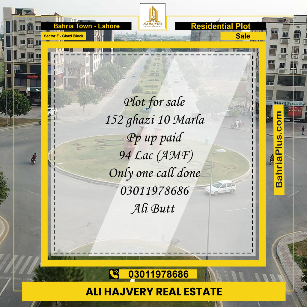 10 Marla Residential Plot for Sale in Sector F - Ghazi Block -  Bahria Town, Lahore - (BP-346902)