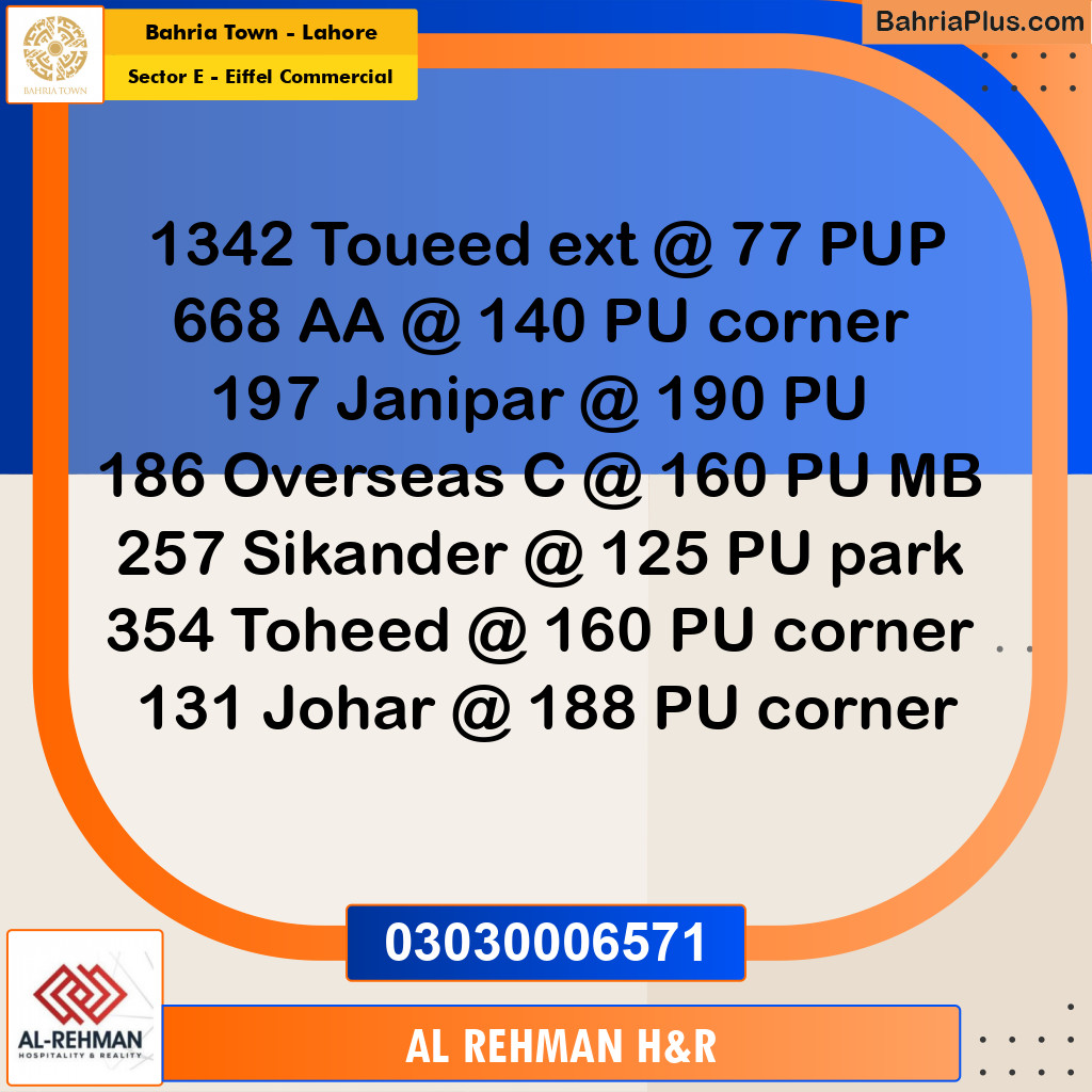 5 Marla Residential Plot for Sale in Sector E - Eiffel Commercial -  Bahria Town, Lahore - (BP-346907)