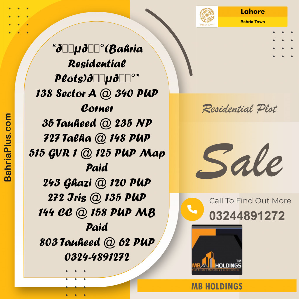 Residential Plot for Sale in Bahria Town, Lahore - (BP-346950)