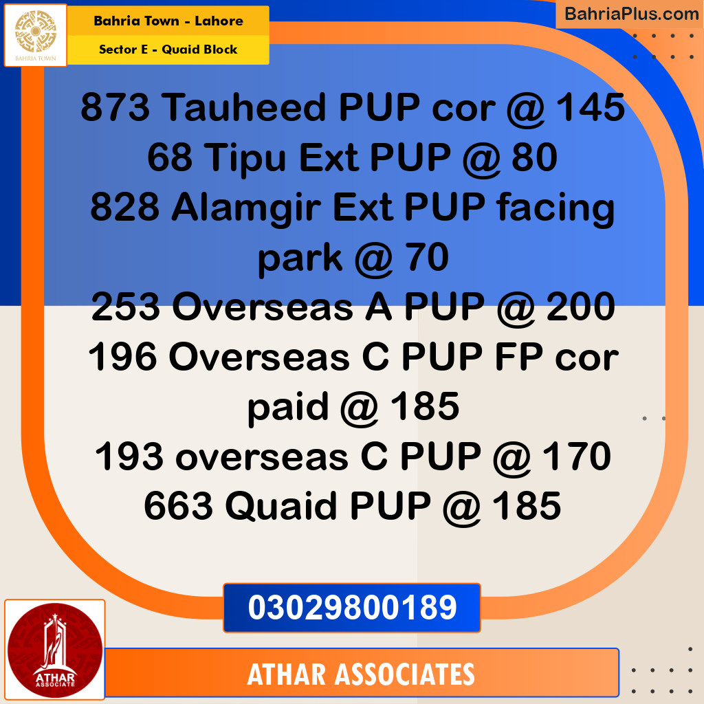 10 Marla Residential Plot for Sale in Sector E - Quaid Block -  Bahria Town, Lahore - (BP-346955)