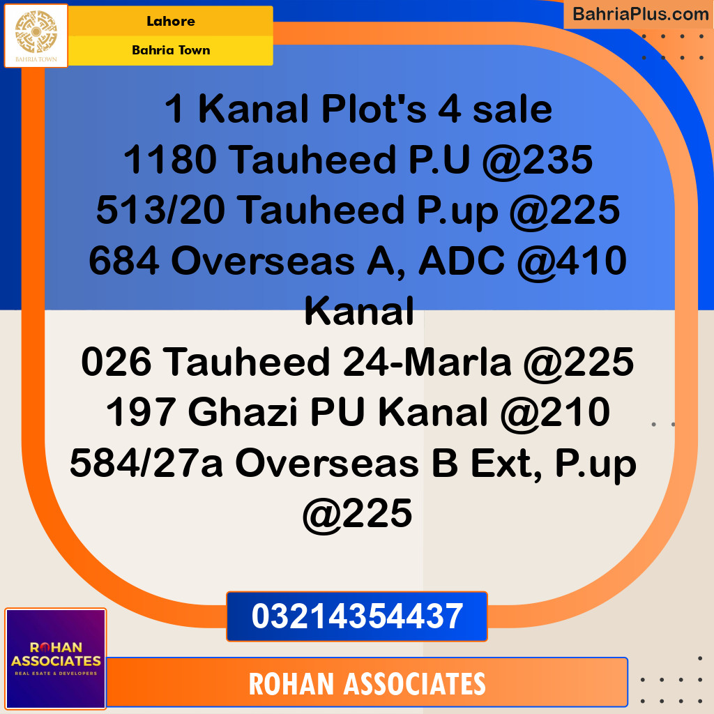 Residential Plot for Sale in Bahria Town, Lahore - (BP-346991)