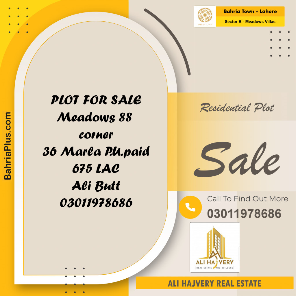 36 Marla Residential Plot for Sale in Sector B - Meadows Villas -  Bahria Town, Lahore - (BP-347001)