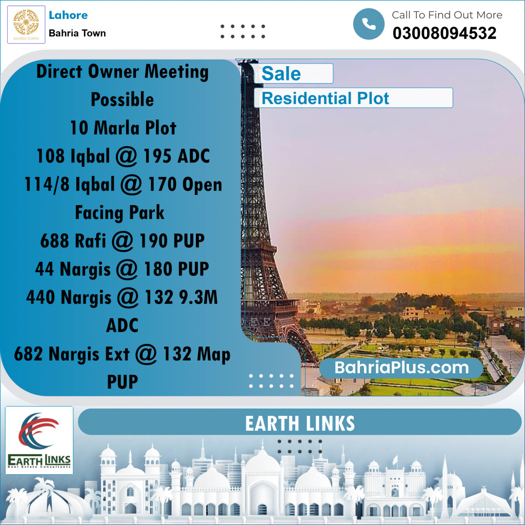 10 Marla Residential Plot for Sale in Bahria Town, Lahore - (BP-347024)