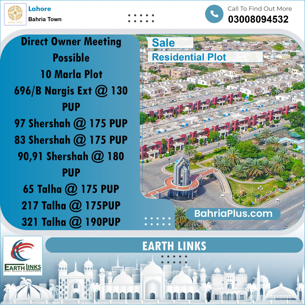 10 Marla Residential Plot for Sale in Bahria Town, Lahore - (BP-347025)