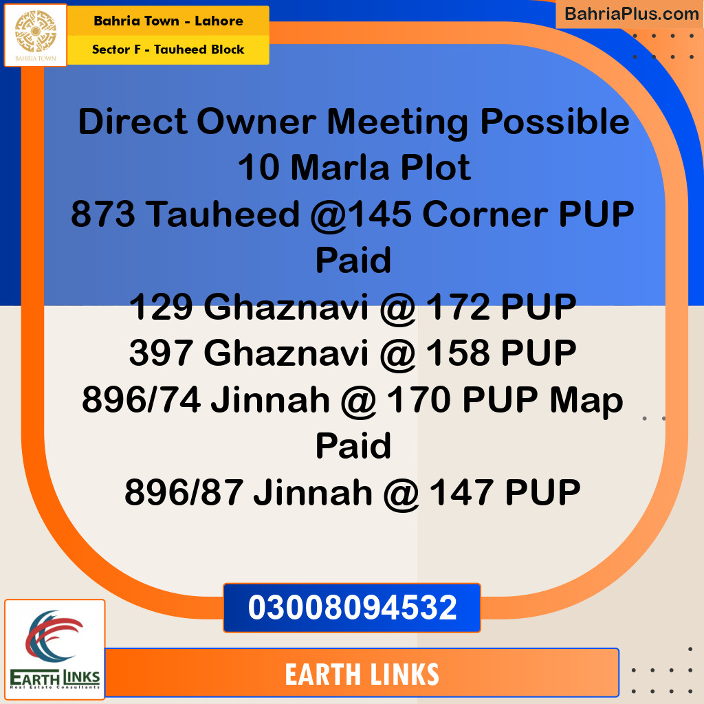 10 Marla Residential Plot for Sale in Sector F - Tauheed Block -  Bahria Town, Lahore - (BP-347040)