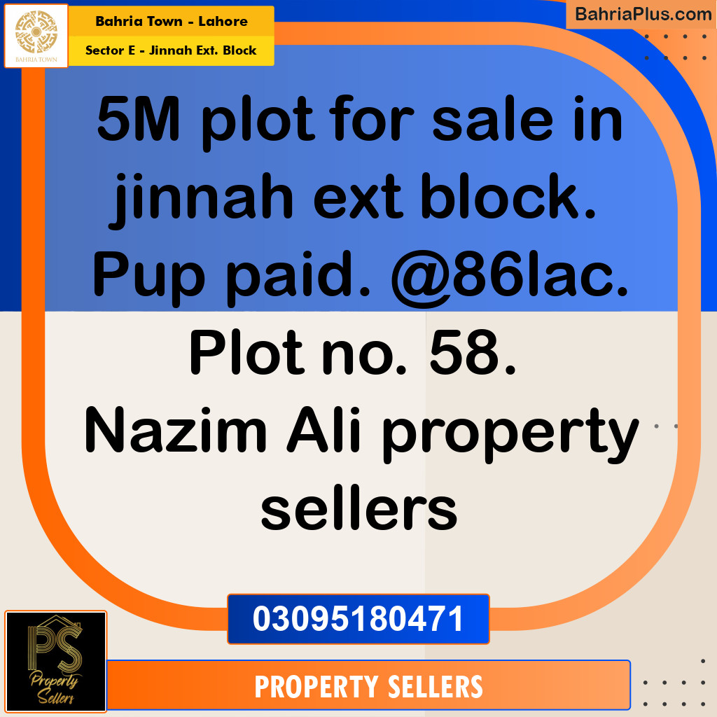 5 Marla Residential Plot for Sale in Sector E - Jinnah Ext. Block -  Bahria Town, Lahore - (BP-347088)
