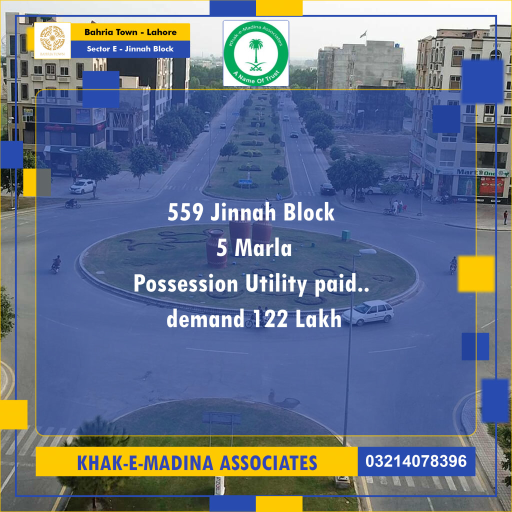 5 Marla Residential Plot for Sale in Sector E - Jinnah Block -  Bahria Town, Lahore - (BP-347169)