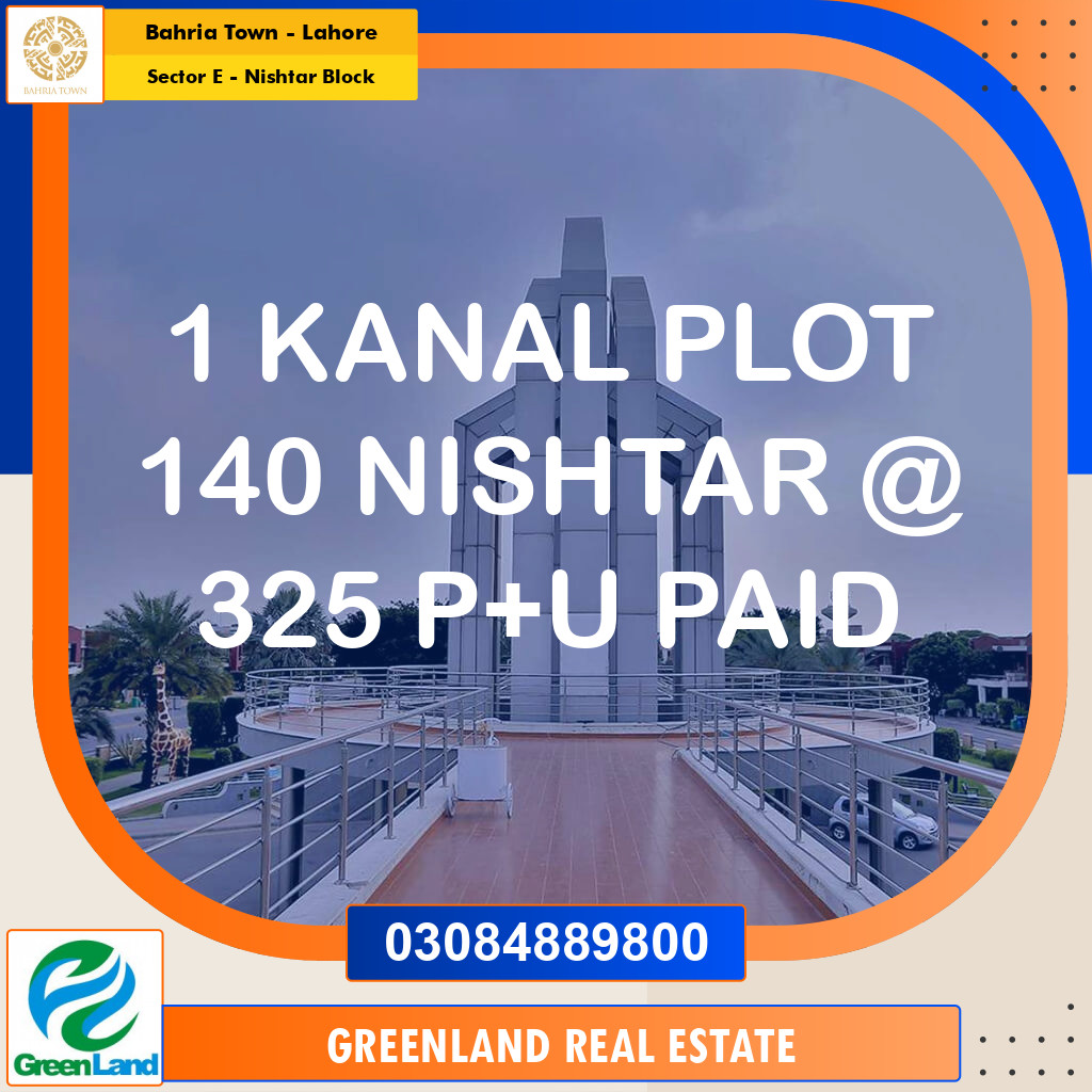1 Kanal Residential Plot for Sale in Sector E - Nishtar Block -  Bahria Town, Lahore - (BP-347193)