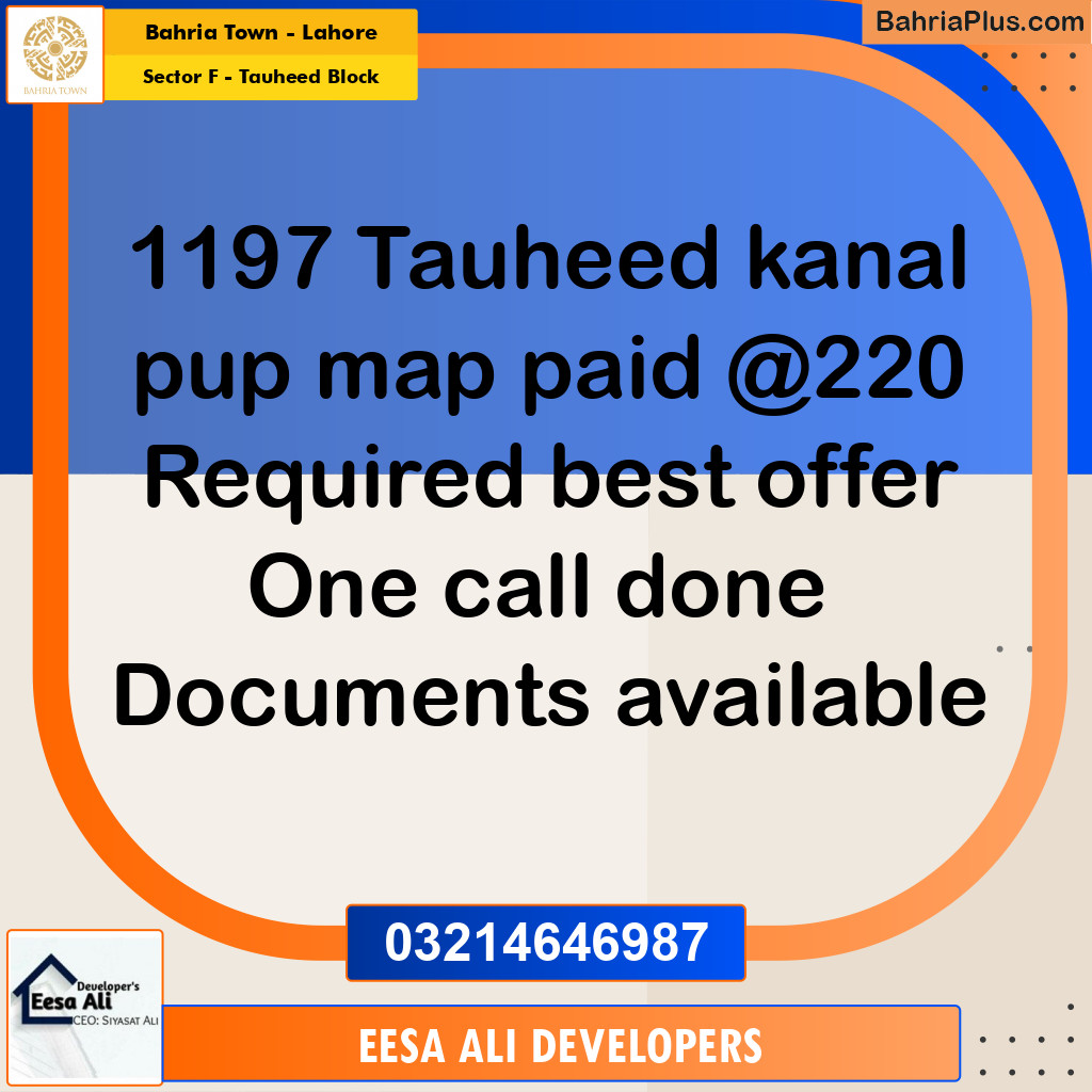1 Kanal Residential Plot for Sale in Sector F - Tauheed Block -  Bahria Town, Lahore - (BP-347202)