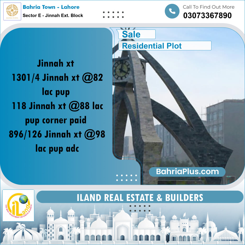 5 Marla Residential Plot for Sale in Sector E - Jinnah Ext. Block -  Bahria Town, Lahore - (BP-347203)