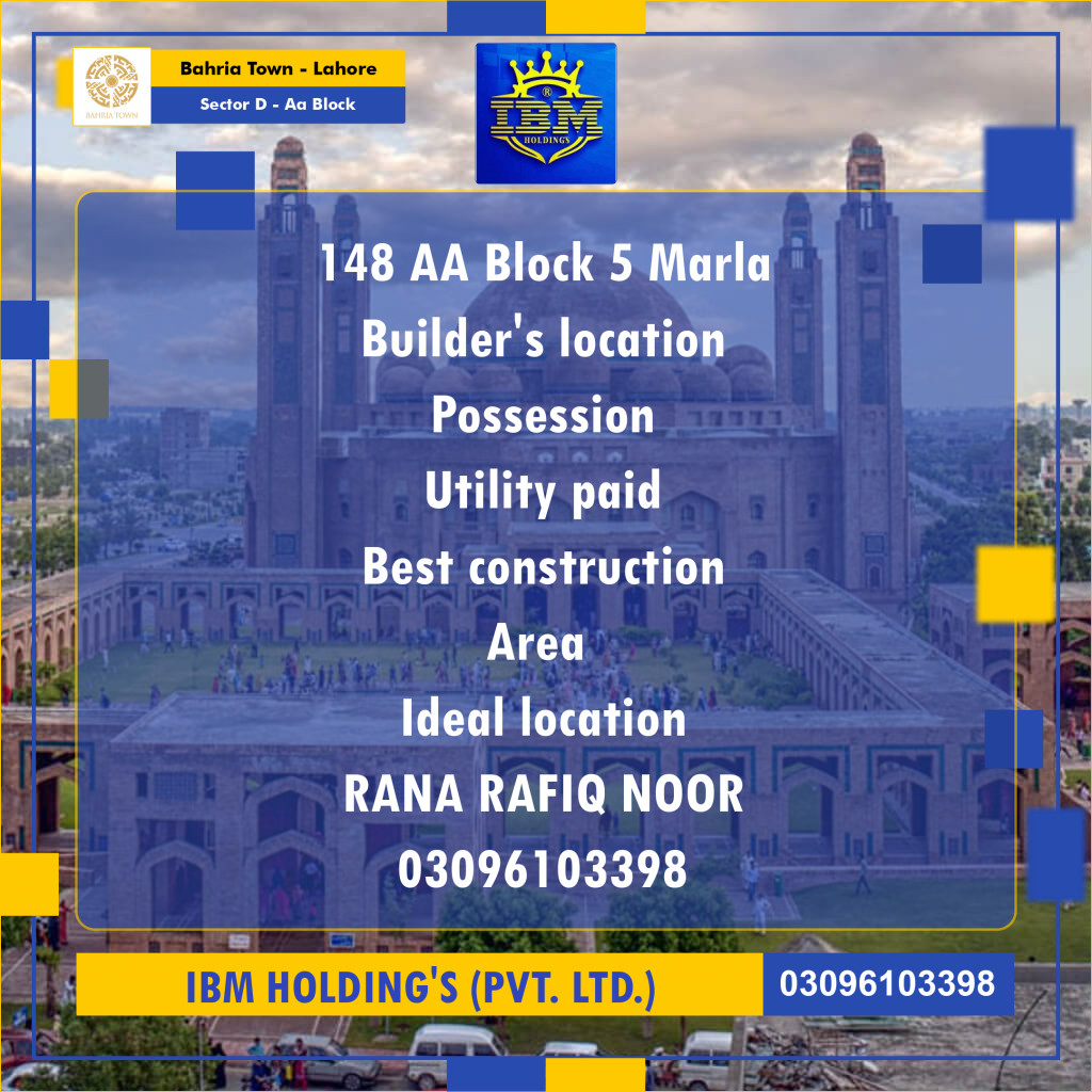 5 Marla Residential Plot for Sale in Sector D - AA Block -  Bahria Town, Lahore - (BP-347218)