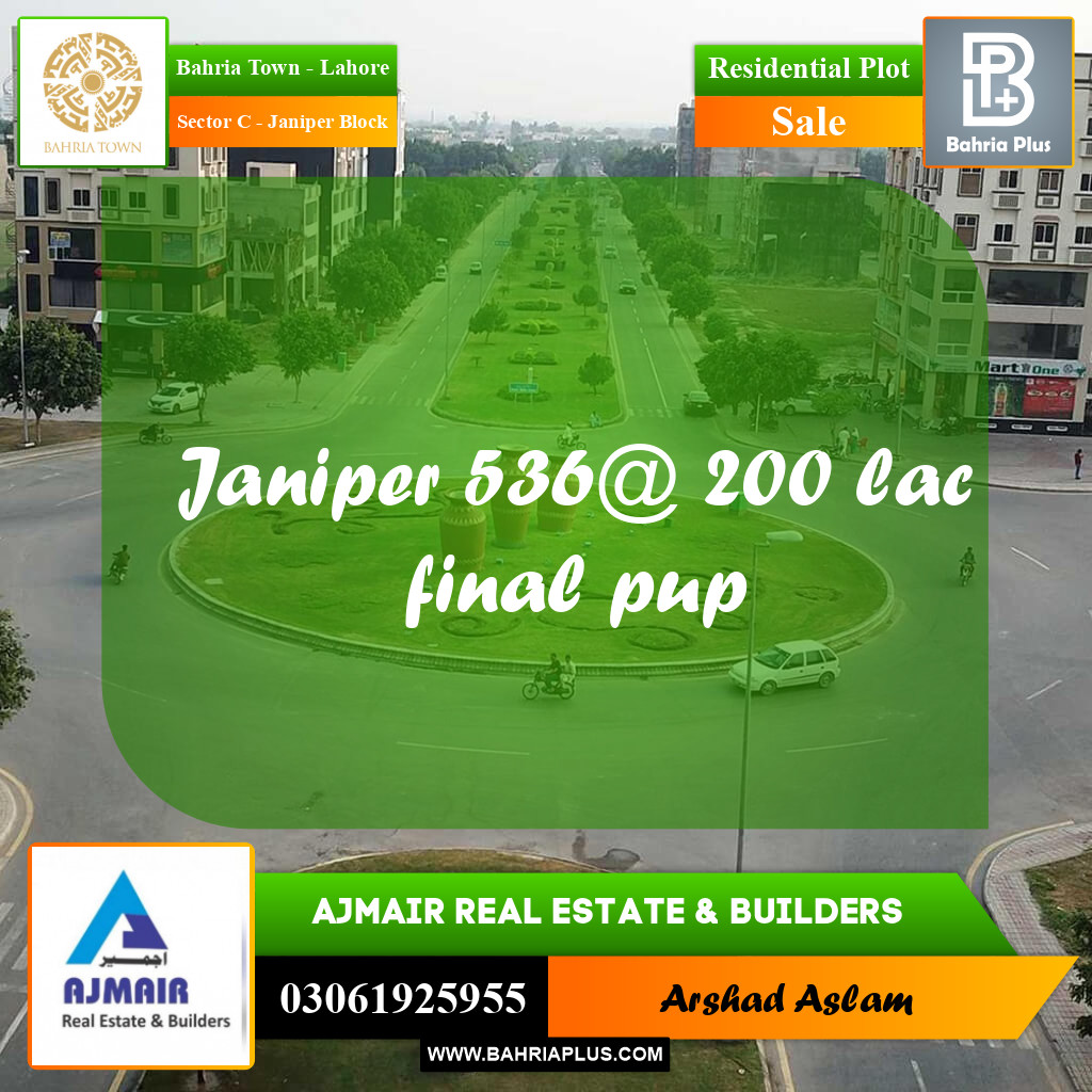 Residential Plot for Sale in Sector C - Janiper Block -  Bahria Town, Lahore - (BP-347228)