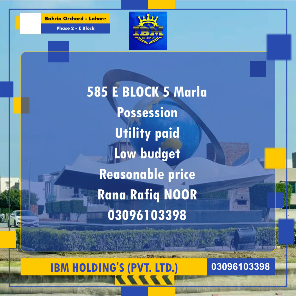 5 Marla Residential Plot for Sale in Phase 2 - E Block -  Bahria Orchard, Lahore - (BP-347252)