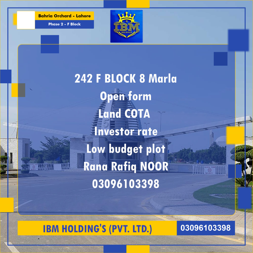 8 Marla Residential Plot for Sale in Phase 2 - F Block -  Bahria Orchard, Lahore - (BP-347304)