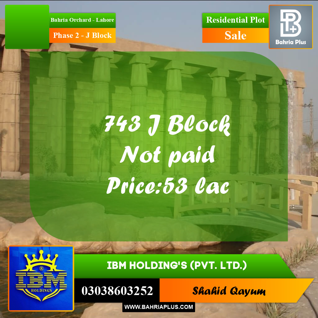 8 Marla Residential Plot for Sale in Phase 2 - J Block -  Bahria Orchard, Lahore - (BP-347327)