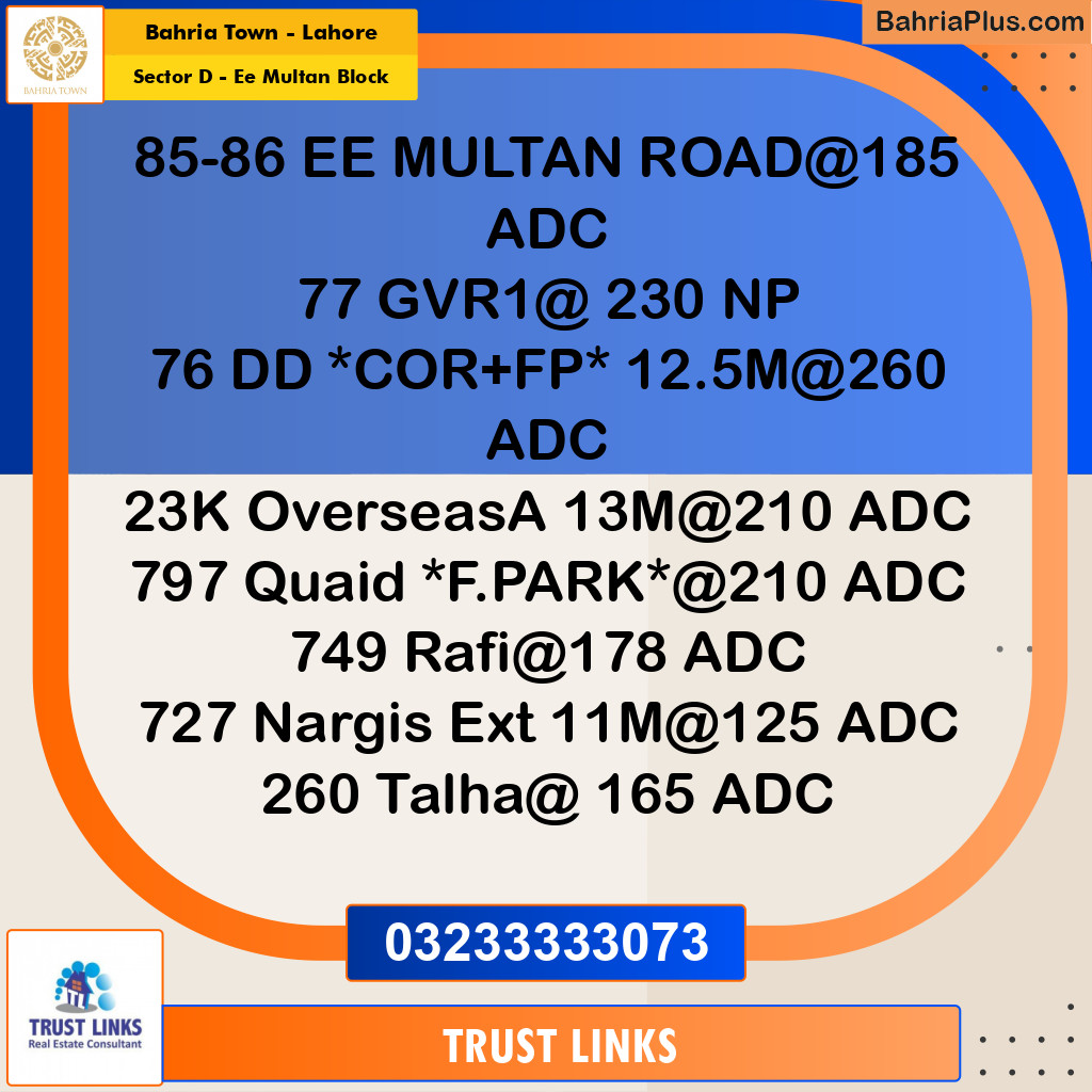 1 Kanal Residential Plot for Sale in Sector D - EE Multan Block -  Bahria Town, Lahore - (BP-347335)