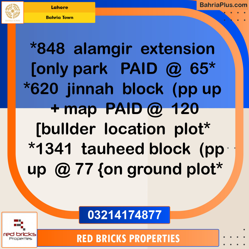 Residential Plot for Sale in Bahria Town, Lahore - (BP-347355)