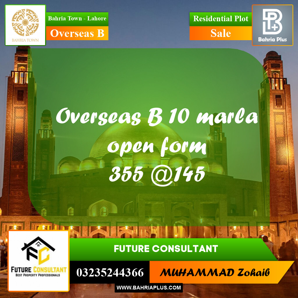 10 Marla Residential Plot for Sale in Overseas B -  Bahria Town, Lahore - (BP-347364)