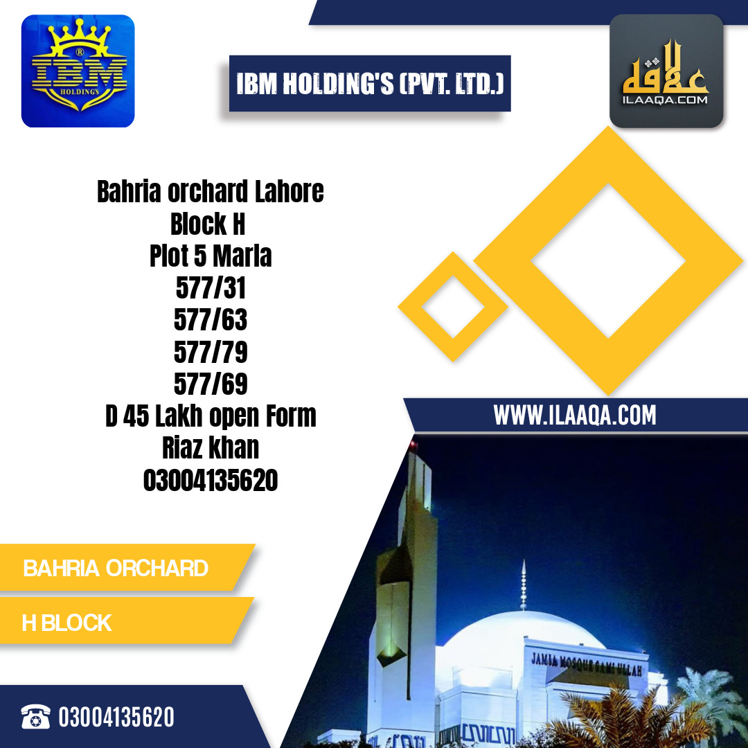 5 Marla Residential Plot for Sale in Phase 2 - H Block -  Bahria Orchard, Lahore - (BP-347379)