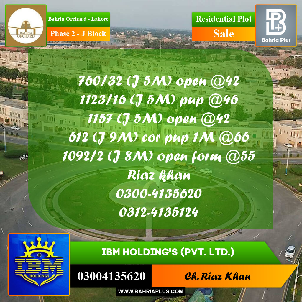 8 Marla Residential Plot for Sale in Phase 2 - J Block -  Bahria Orchard, Lahore - (BP-347381)