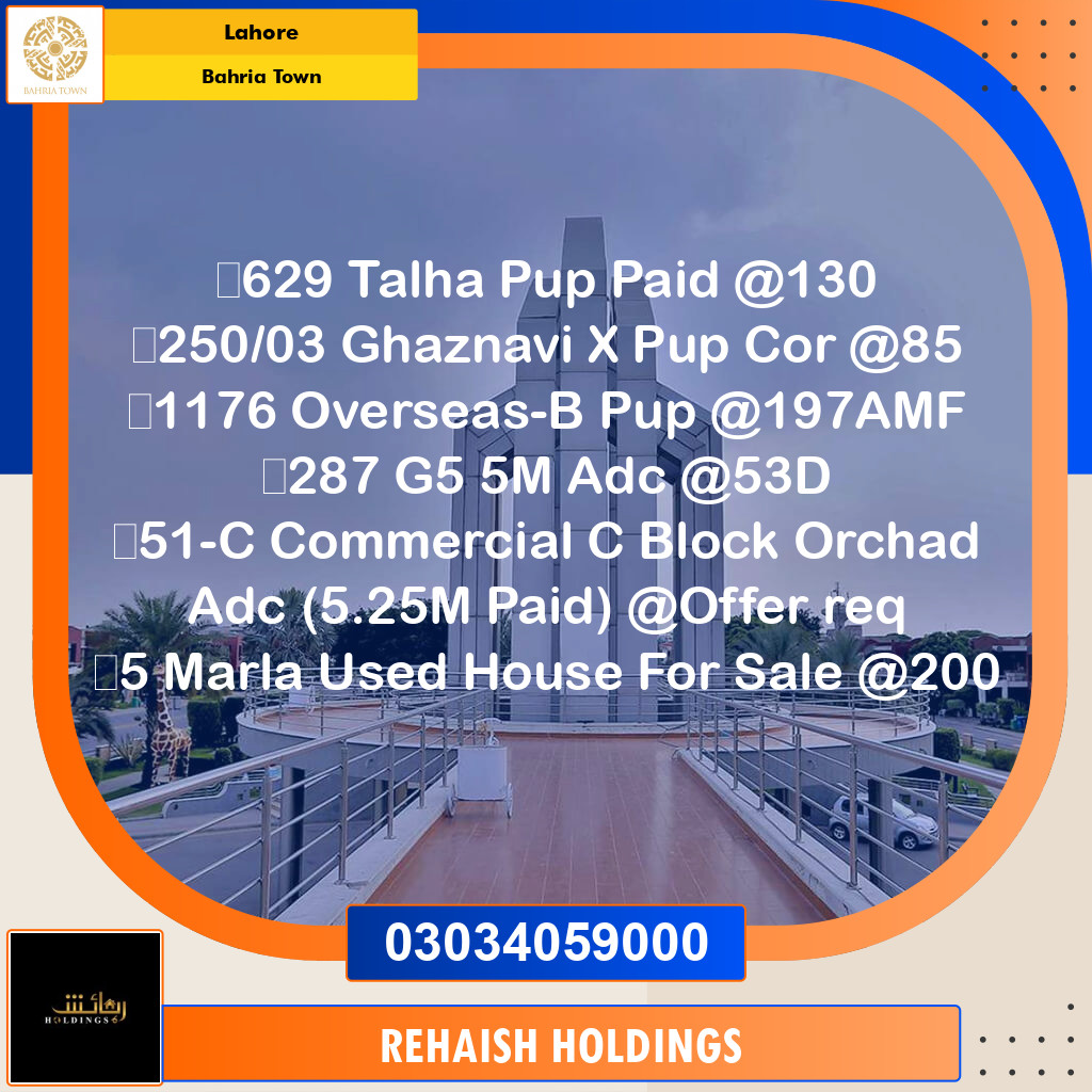 Residential Plot for Sale in Bahria Town, Lahore - (BP-347389)