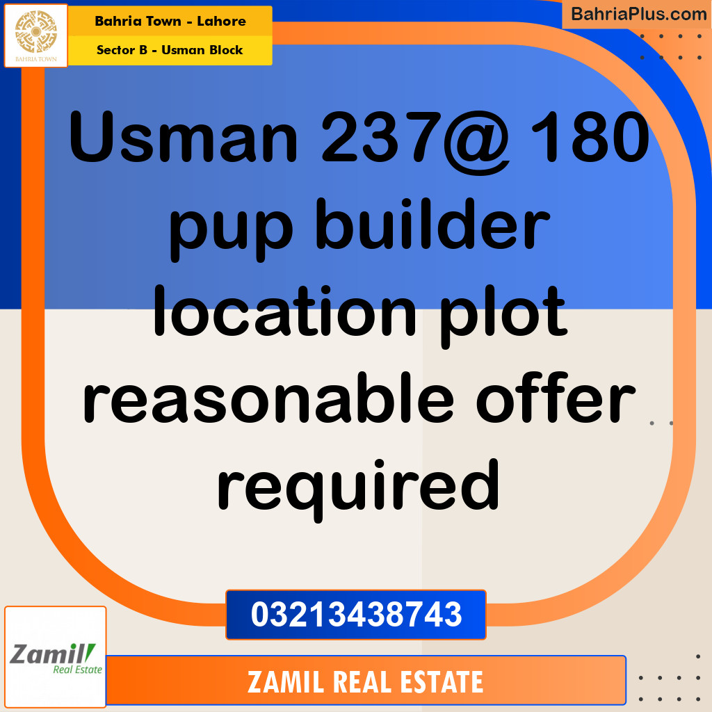 8 Marla Residential Plot for Sale in Sector B - Usman Block -  Bahria Town, Lahore - (BP-347404)
