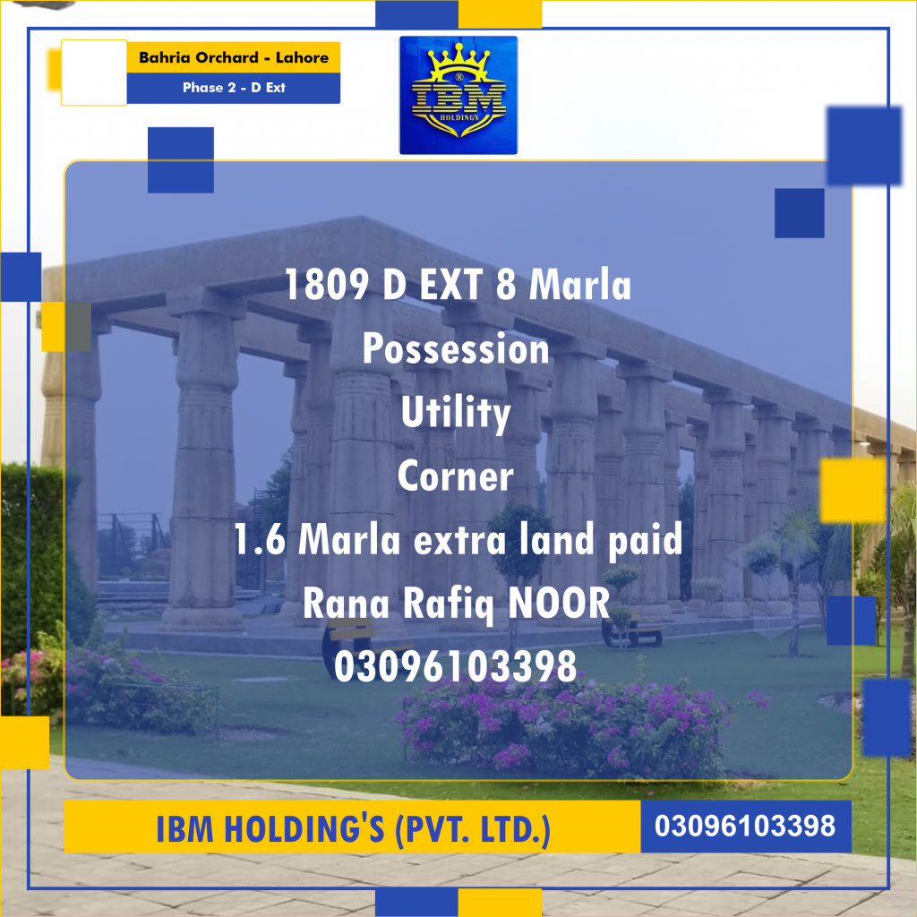 9.6 Marla Residential Plot for Sale in Phase 2 - D Ext -  Bahria Orchard, Lahore - (BP-347454)