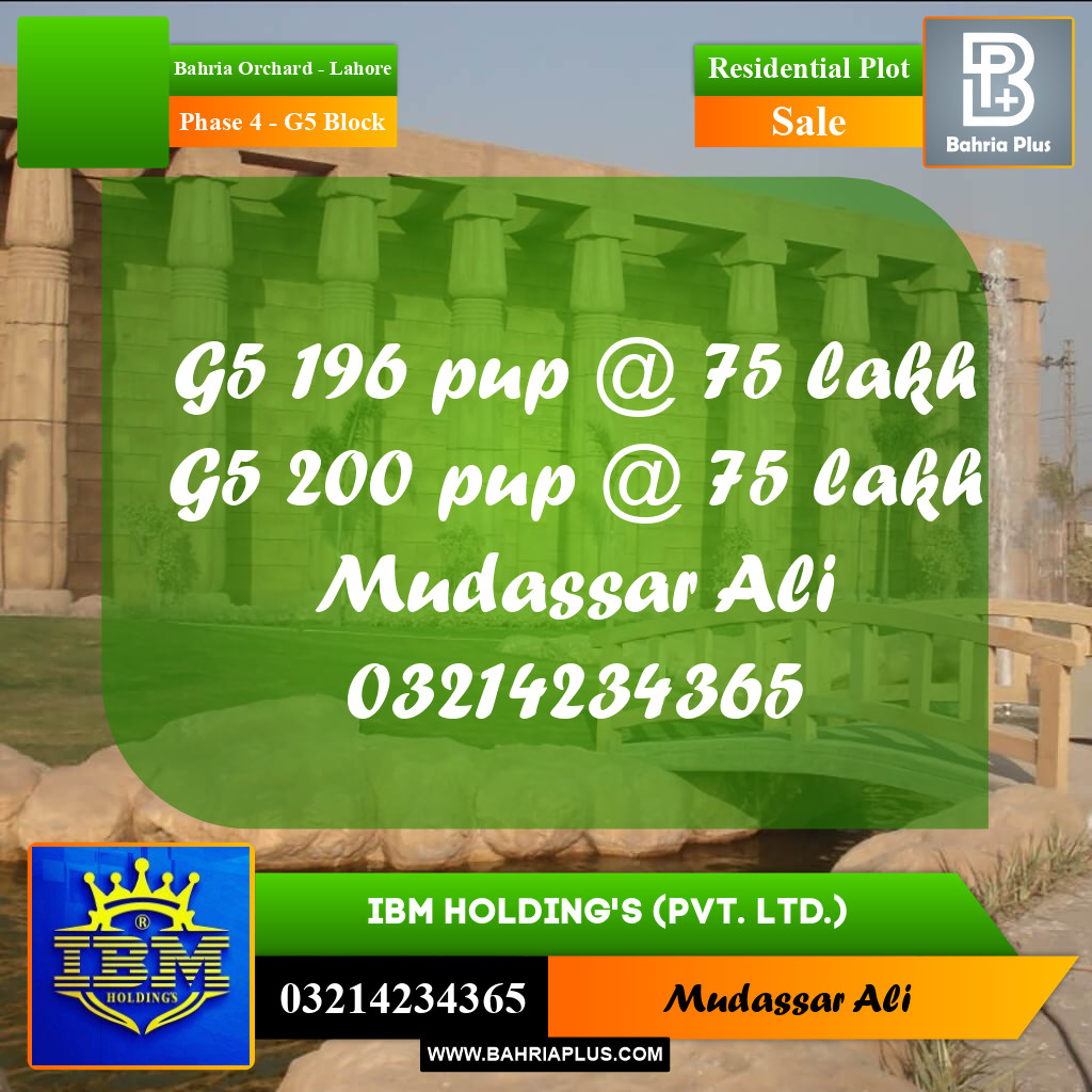 10 Marla Residential Plot for Sale in Phase 4 - G5 Block -  Bahria Orchard, Lahore - (BP-347502)