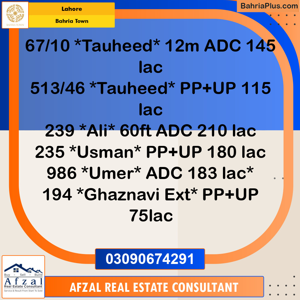 Residential Plot for Sale in Bahria Town, Lahore - (BP-347503)