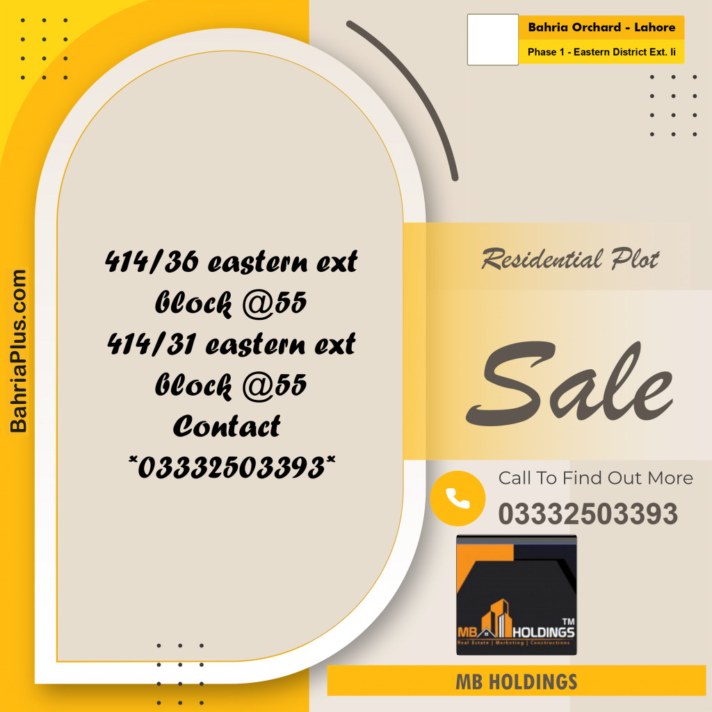 5 Marla Residential Plot for Sale in Phase 1 - Eastern District Ext. II -  Bahria Orchard, Lahore - (BP-347507)