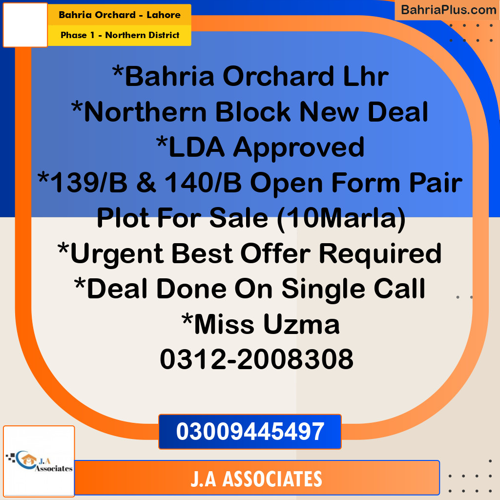 10 Marla Residential Plot for Sale in Phase 1 - Northern District -  Bahria Orchard, Lahore - (BP-347556)