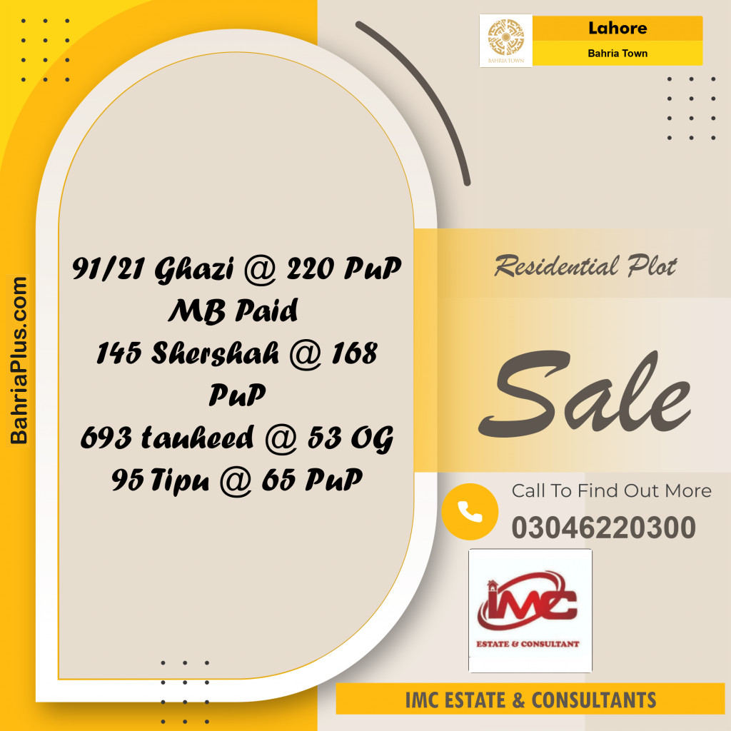 Residential Plot for Sale in Bahria Town, Lahore - (BP-347559)